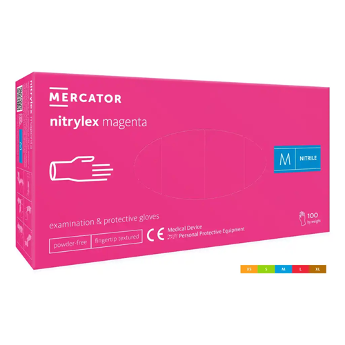 MERCATOR nitrylex magenta 100 szt. rękawice diagnostyczne i ochronne, nitrylowe, bezpudrowe, różowe