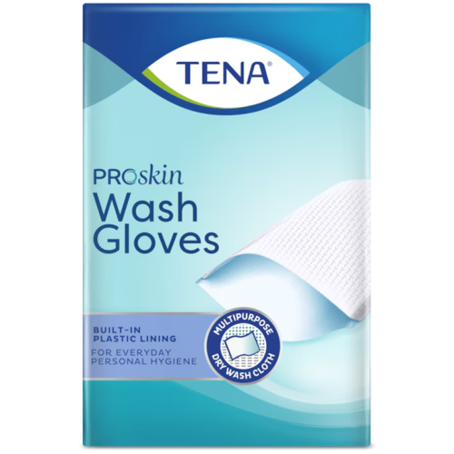 TENA ProSkin Wash Gloves – rękawice myjące z nieprzemakalną warstwą foliową